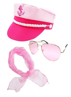 Sailor Hot Pink Hat Glasses And Neck Scarf Costume Accessory Set