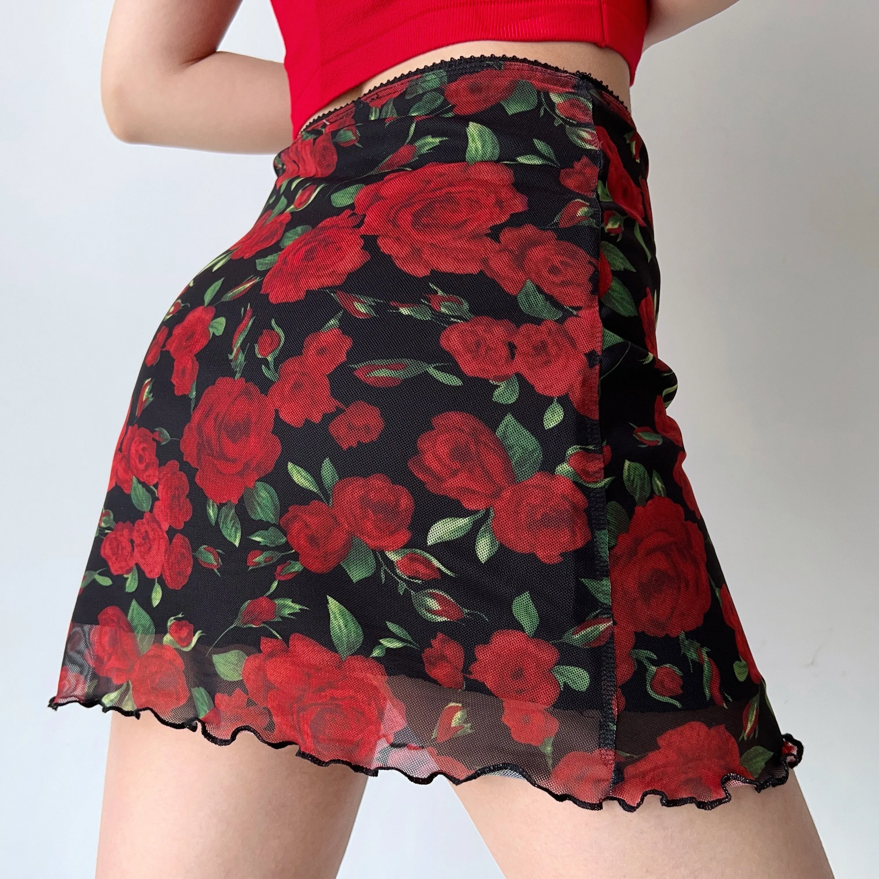 sealbeer - Vintage Roses Mesh Skirt ~ HANDMADE