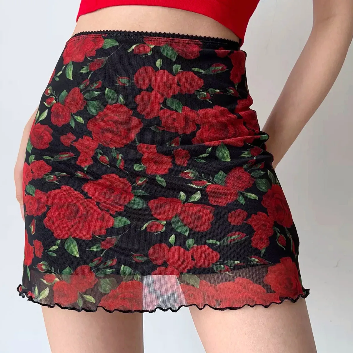 sealbeer - Vintage Roses Mesh Skirt ~ HANDMADE