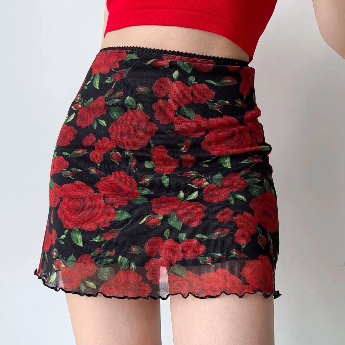 sealbeer - Vintage Roses Mesh Skirt ~ HANDMADE