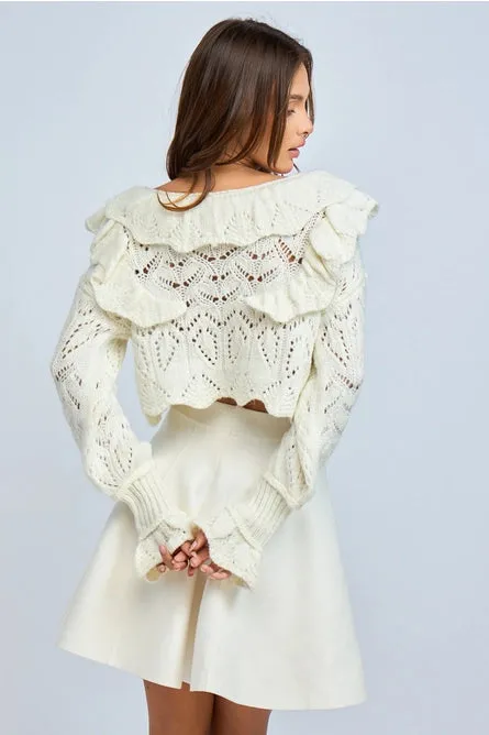 See-Through Ruffle Crop Sweater