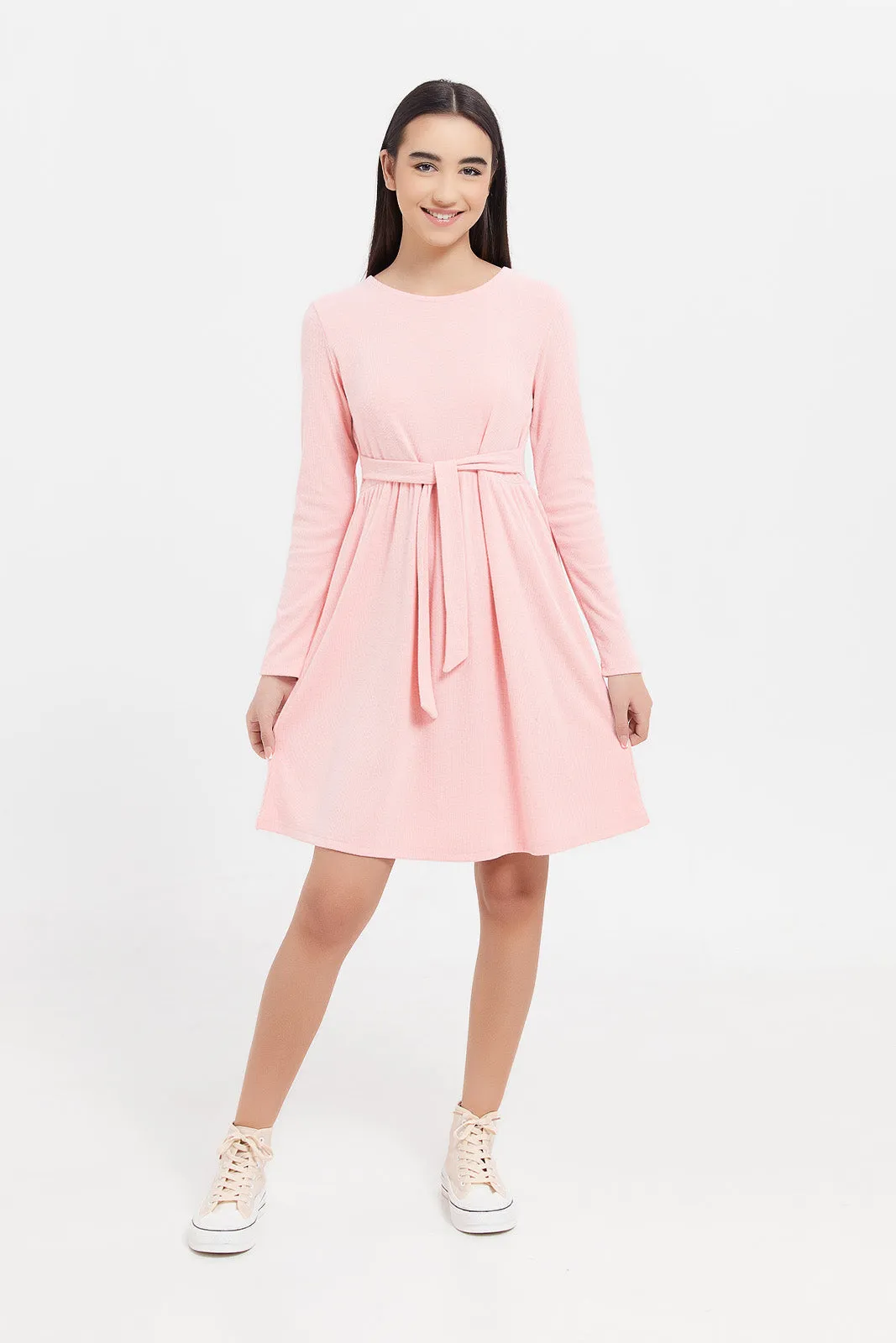 Senior Girls Pink Loose Knit Dress