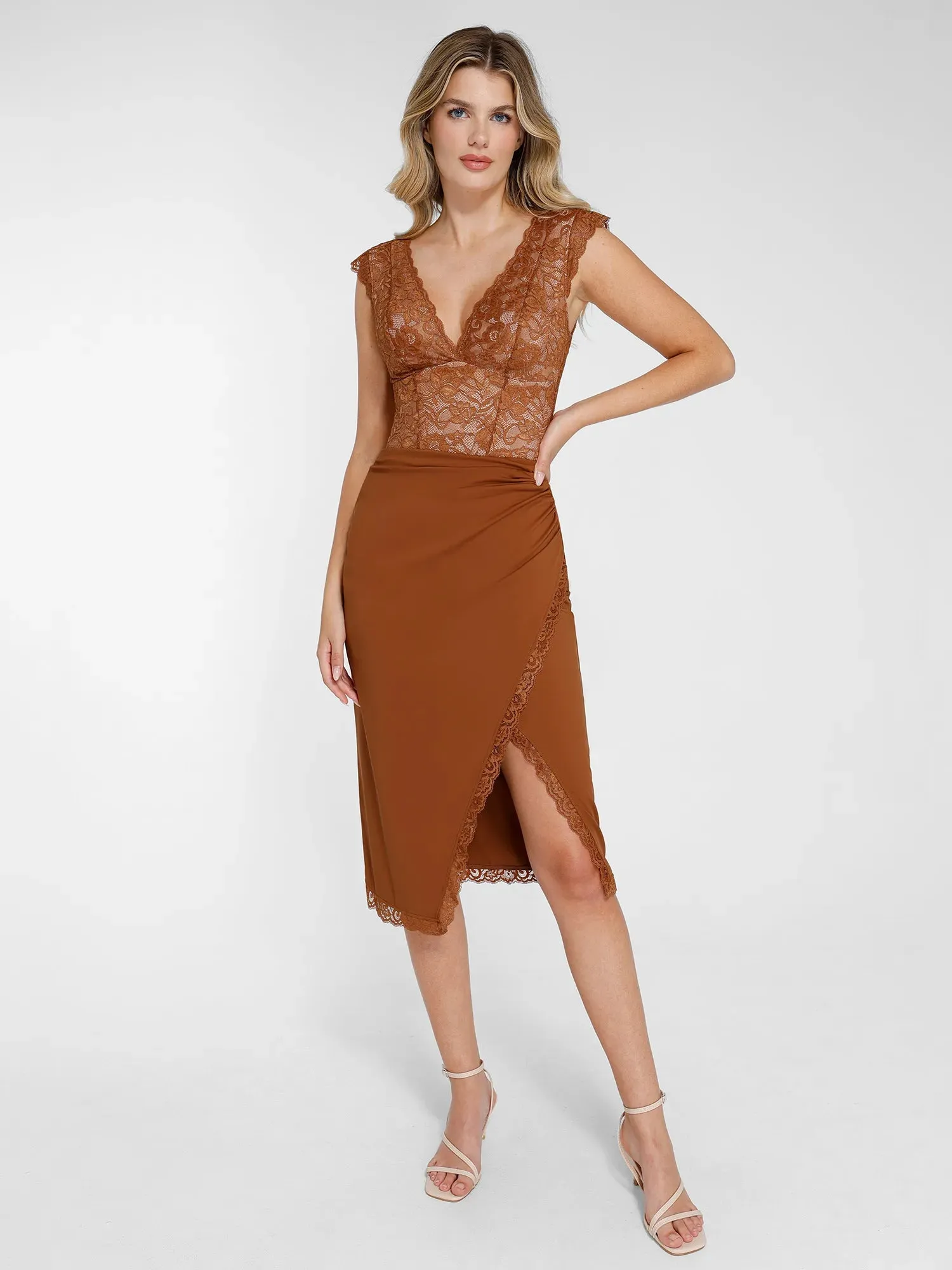 Shapewear Sculpting Lace Bodysuit or Slimming Midi Skirt