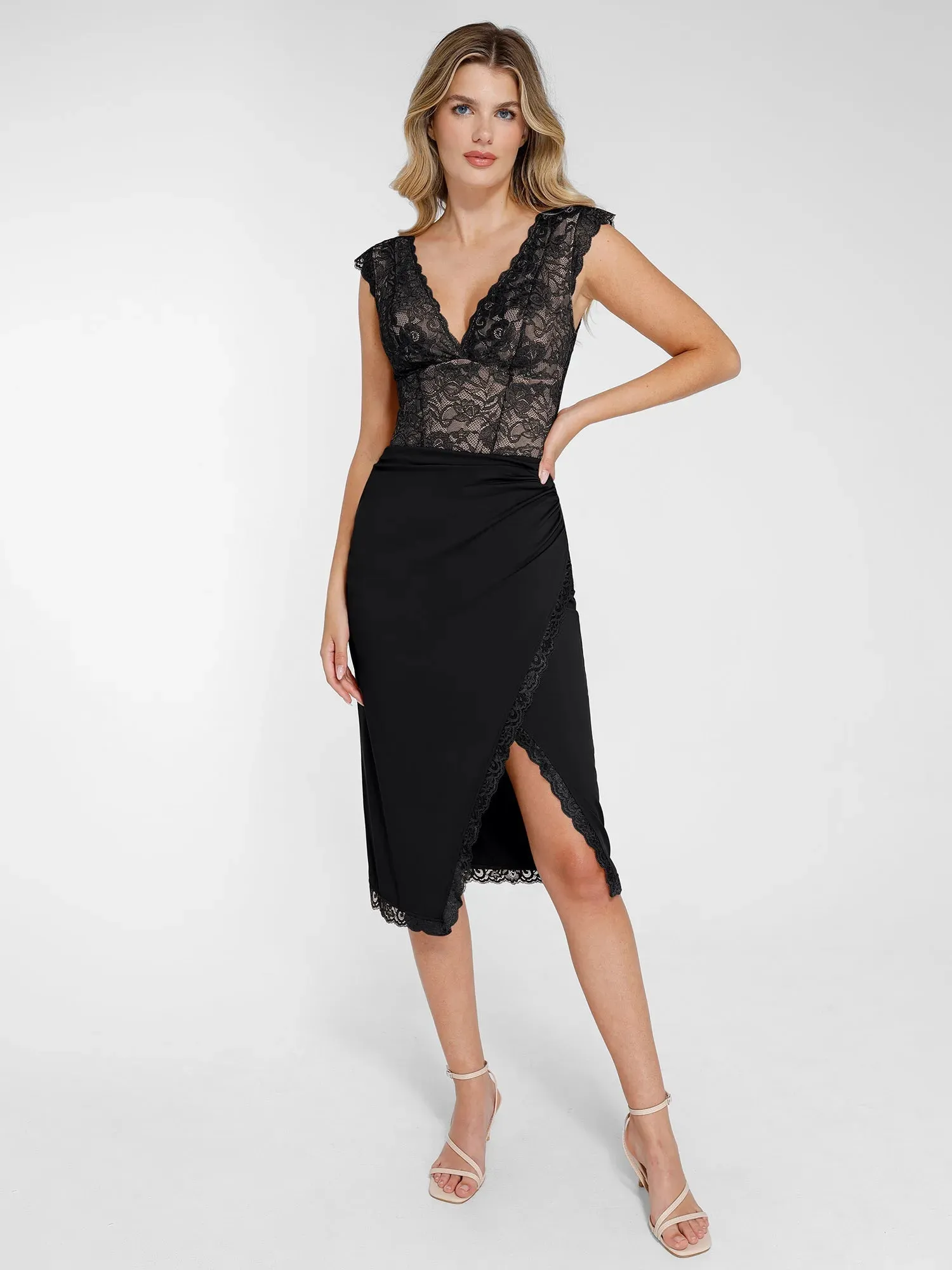 Shapewear Sculpting Lace Bodysuit or Slimming Midi Skirt