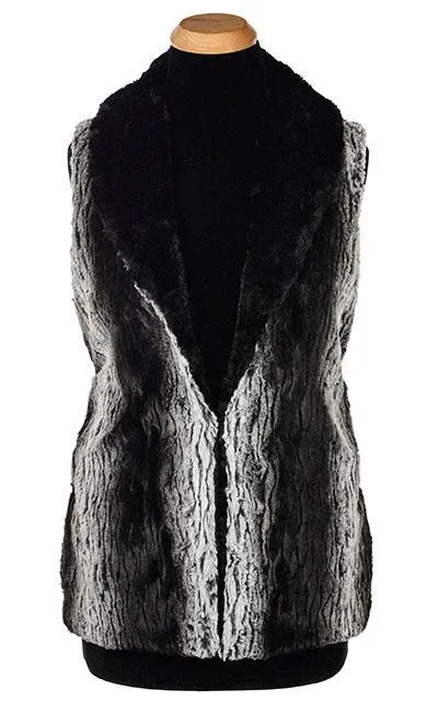 Shawl Collar Vest, Reversible less pockets - Luxury Faux Fur in Smouldering Sequoia with Cuddly Fur in Black