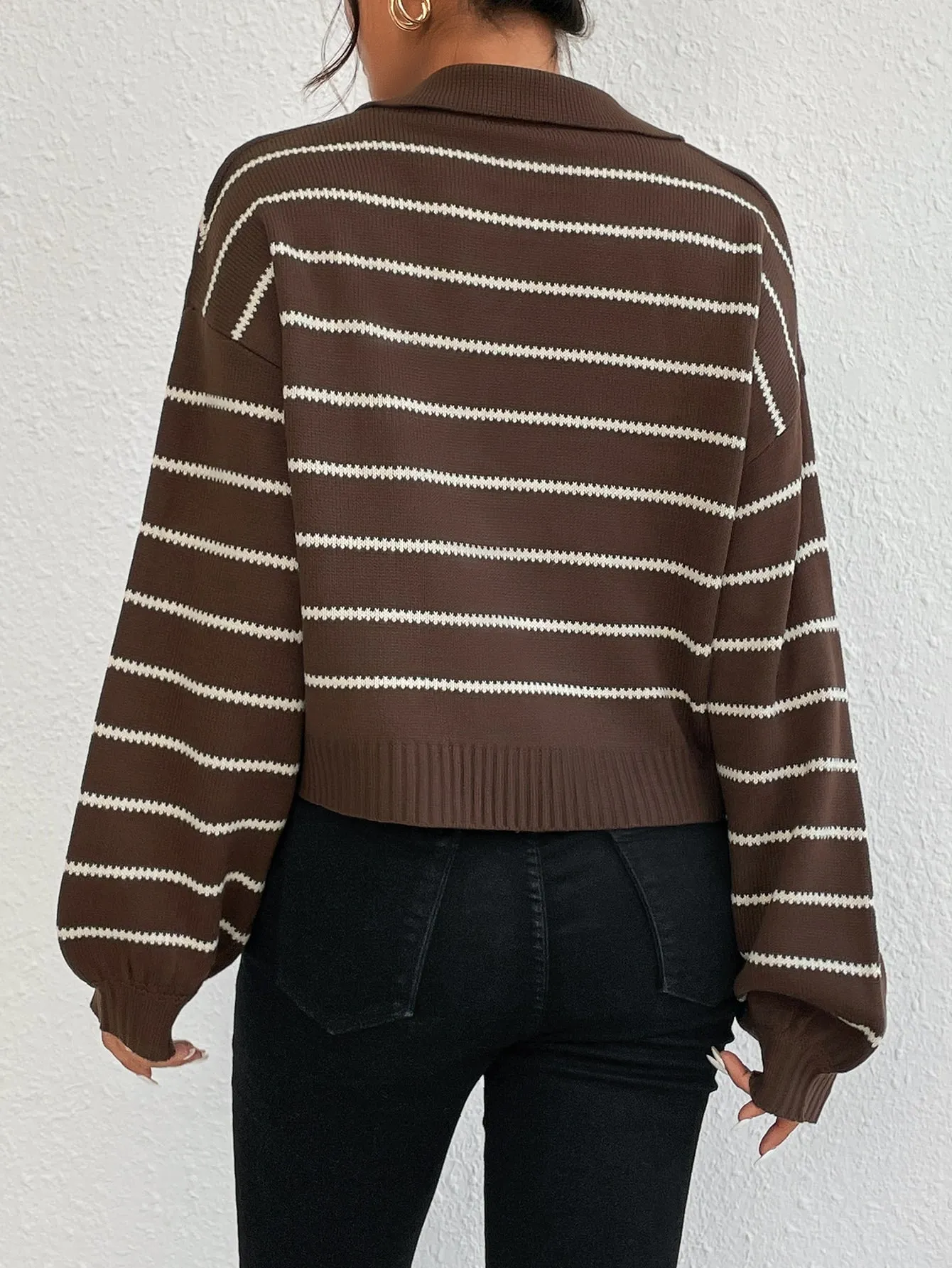 SHEIN EZwear Striped Pattern Drop Shoulder Sweater