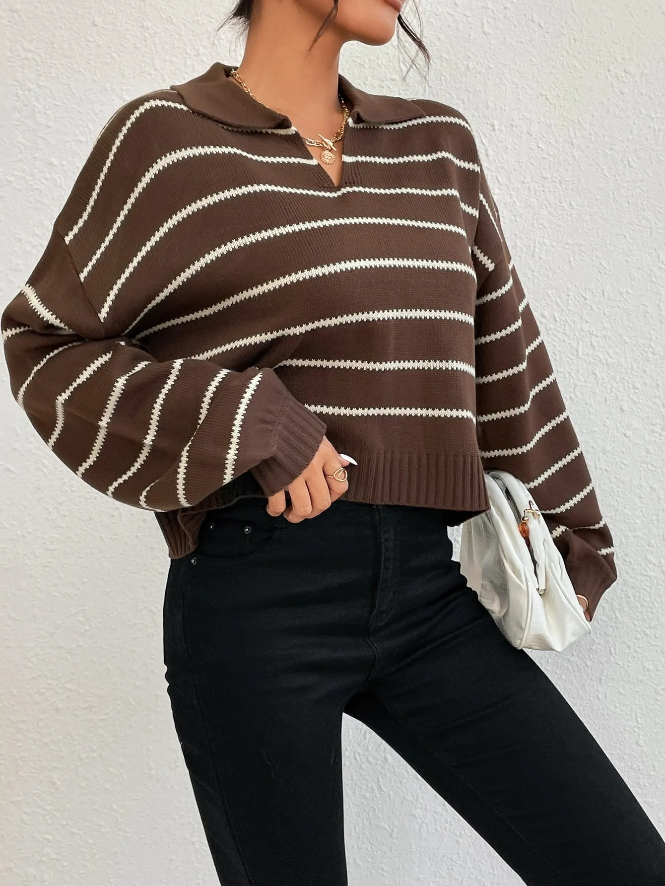 SHEIN EZwear Striped Pattern Drop Shoulder Sweater