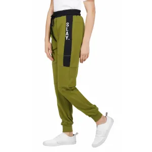 SLAY. Women's Light Green Jogger Pants With Black Stripes