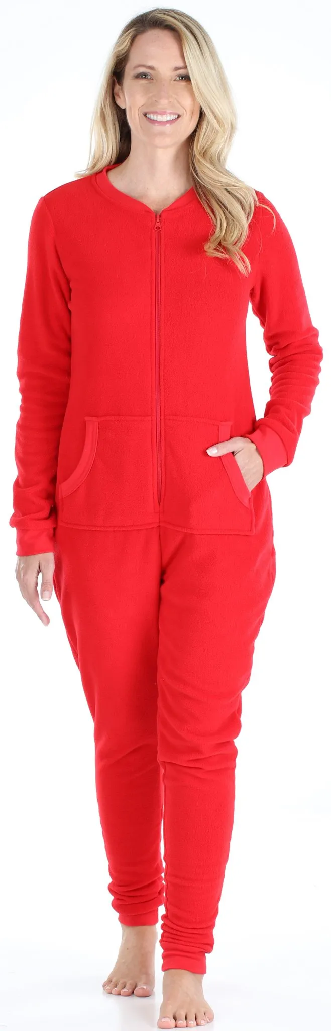 Sleepyheads Holiday Family Matching Fleece Solid Red Onesie Pajamas Jumpsuit