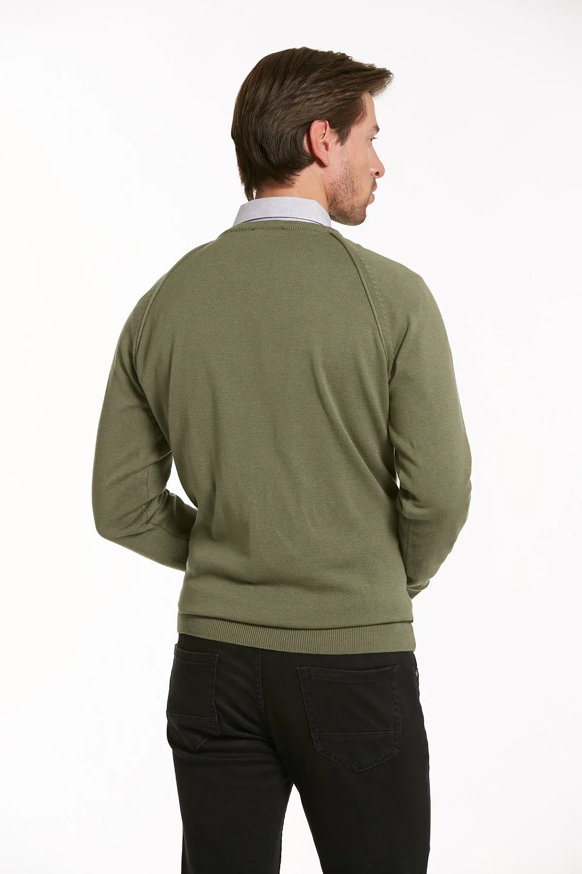 Slim Fit Seagrass Cotton Blend Crewneck Sweater