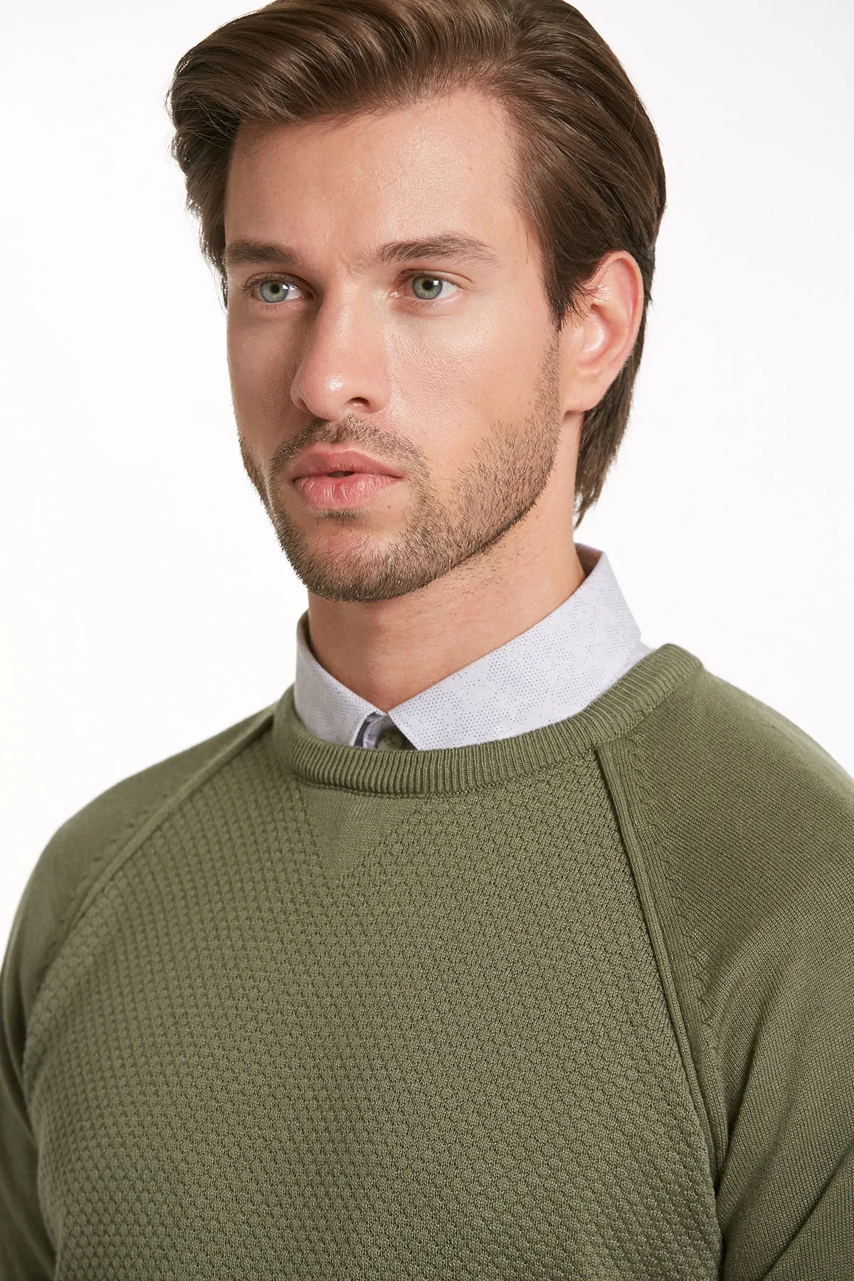 Slim Fit Seagrass Cotton Blend Crewneck Sweater