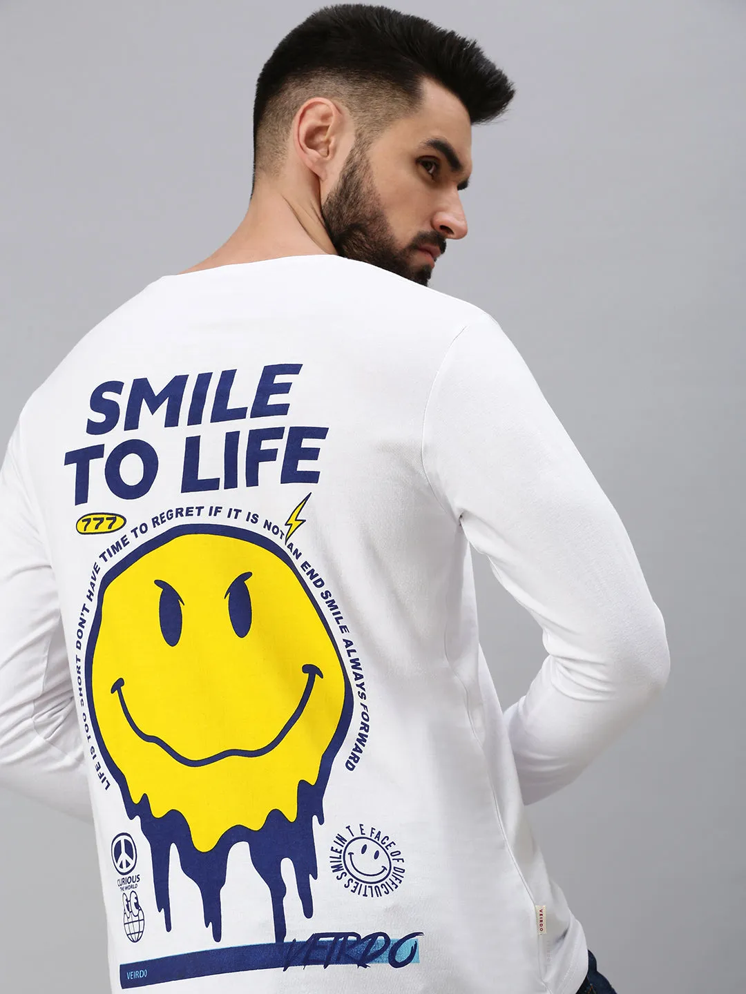 SMILE TO LIFE White Back Graphic Printed Tshirt