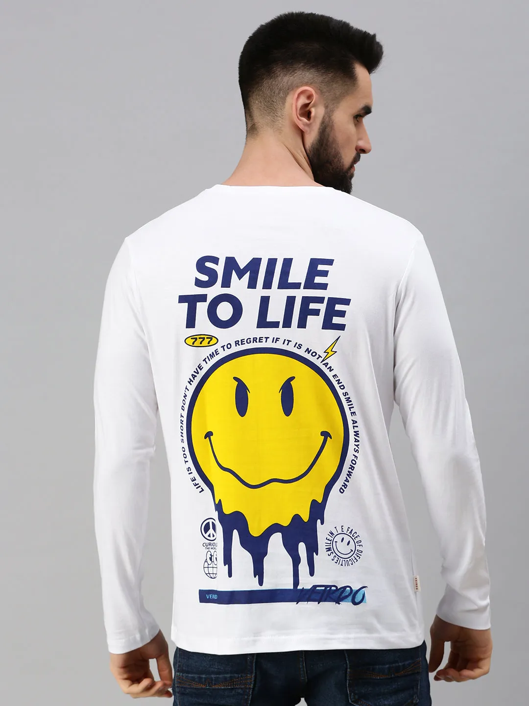 SMILE TO LIFE White Back Graphic Printed Tshirt