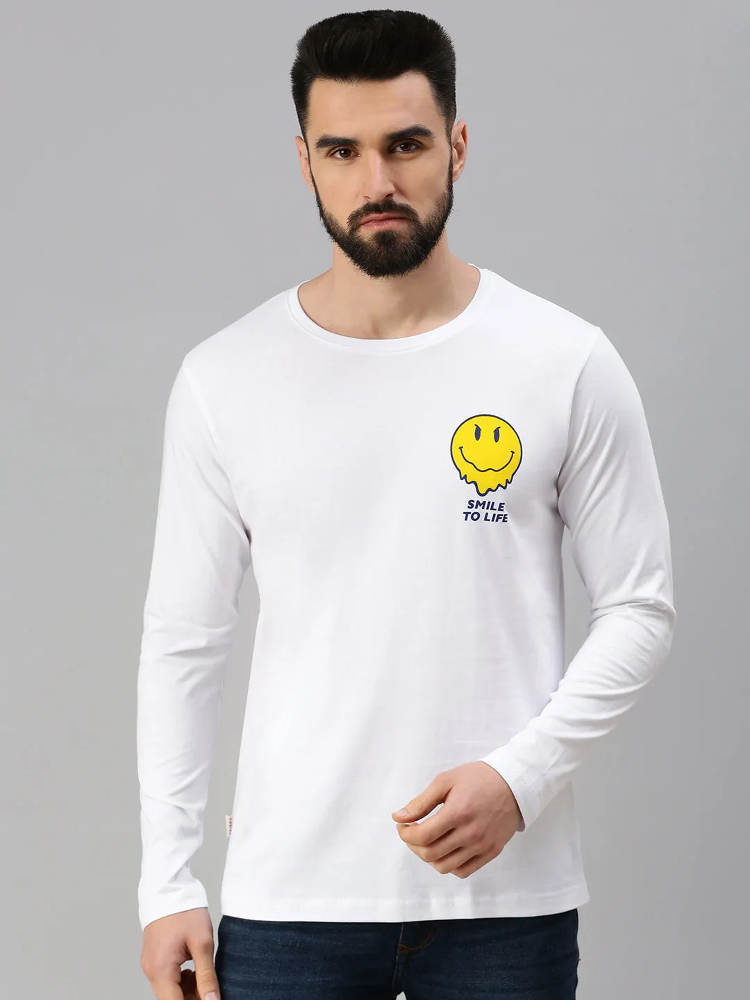 SMILE TO LIFE White Back Graphic Printed Tshirt