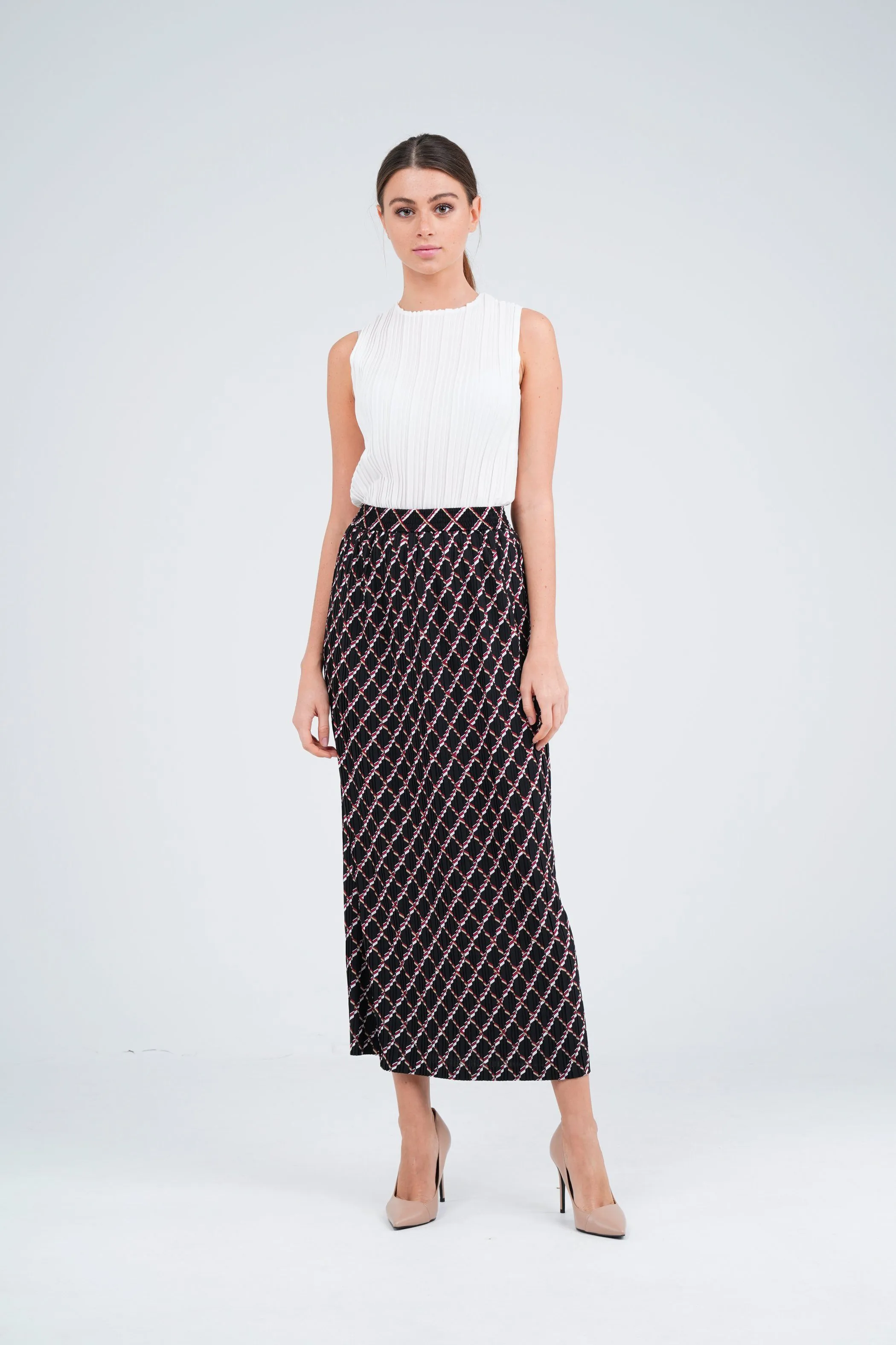 Sofie Pleated Patterned Skirt