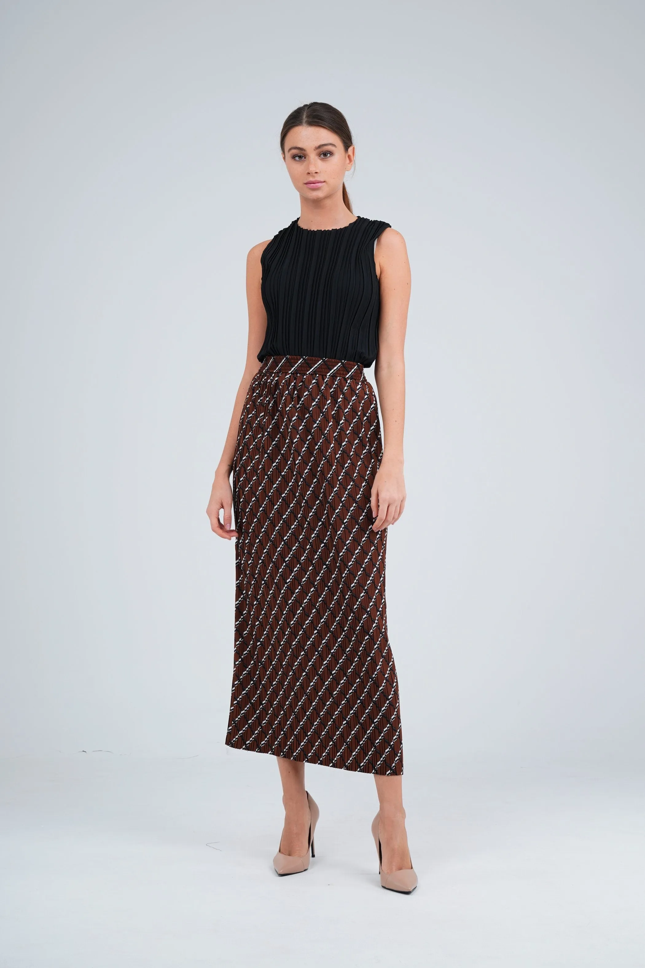 Sofie Pleated Patterned Skirt