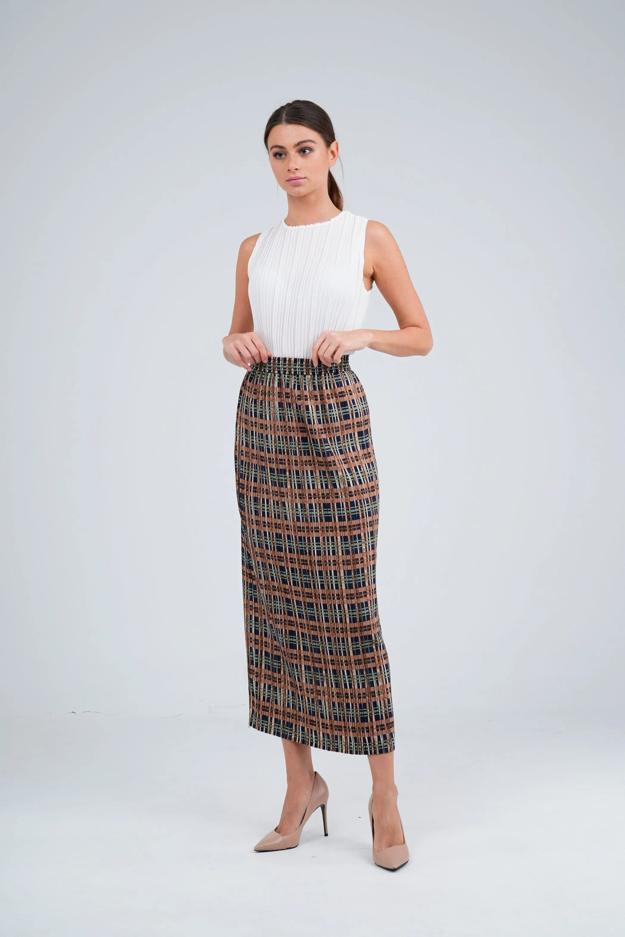 Sofie Pleated Patterned Skirt