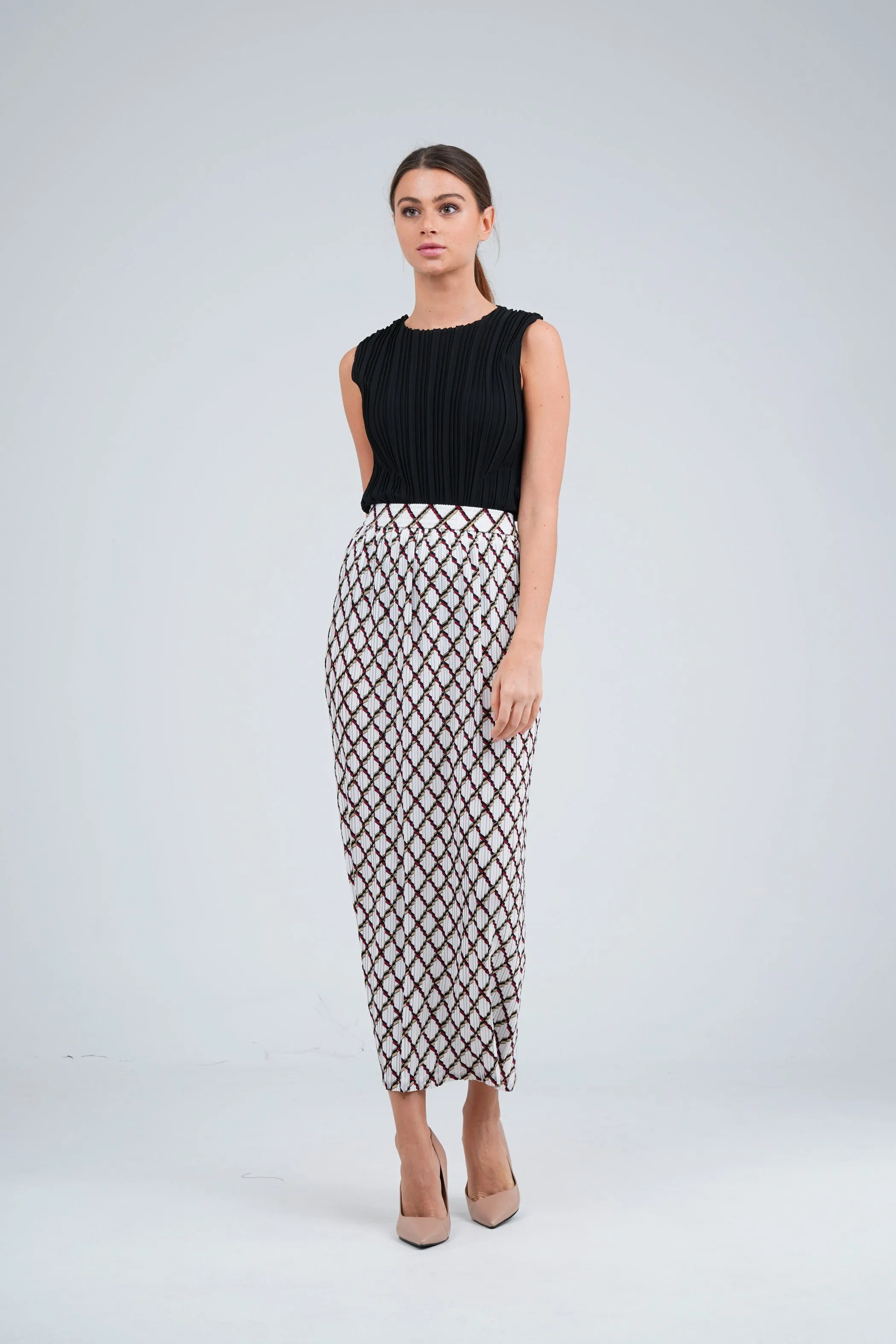 Sofie Pleated Patterned Skirt