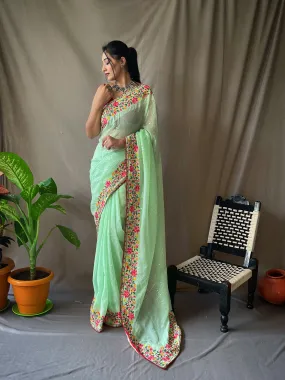 Soft Green Designer Saree in Georgette Sequins