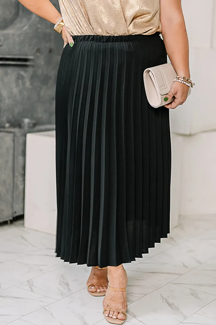 Solid Pleated Midi Skirt | Black