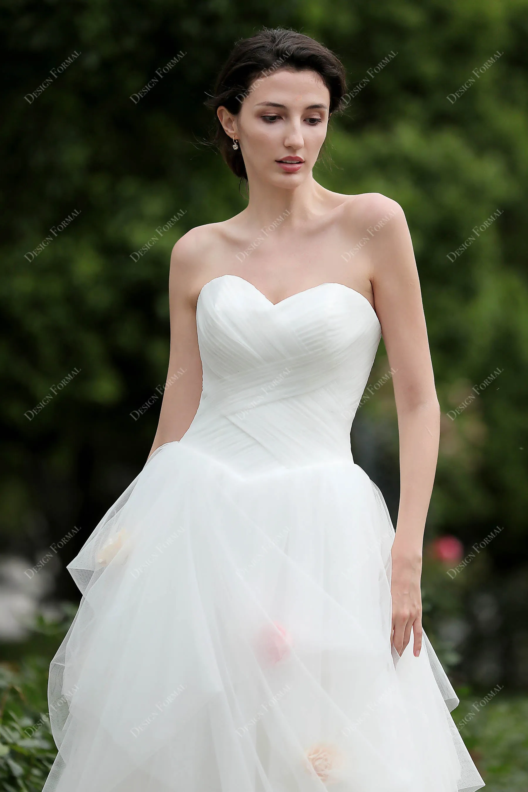 Strapless Pleated Tulle Sweetheart Country Bridal Dress