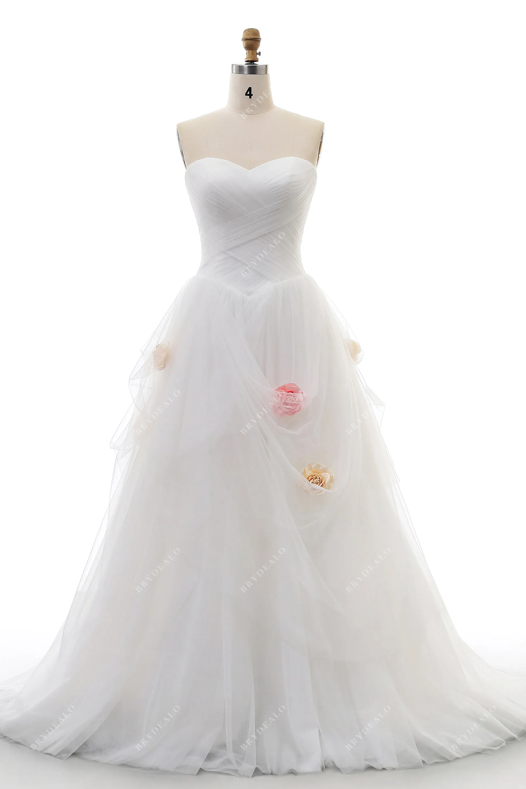 Strapless Pleated Tulle Sweetheart Country Bridal Dress