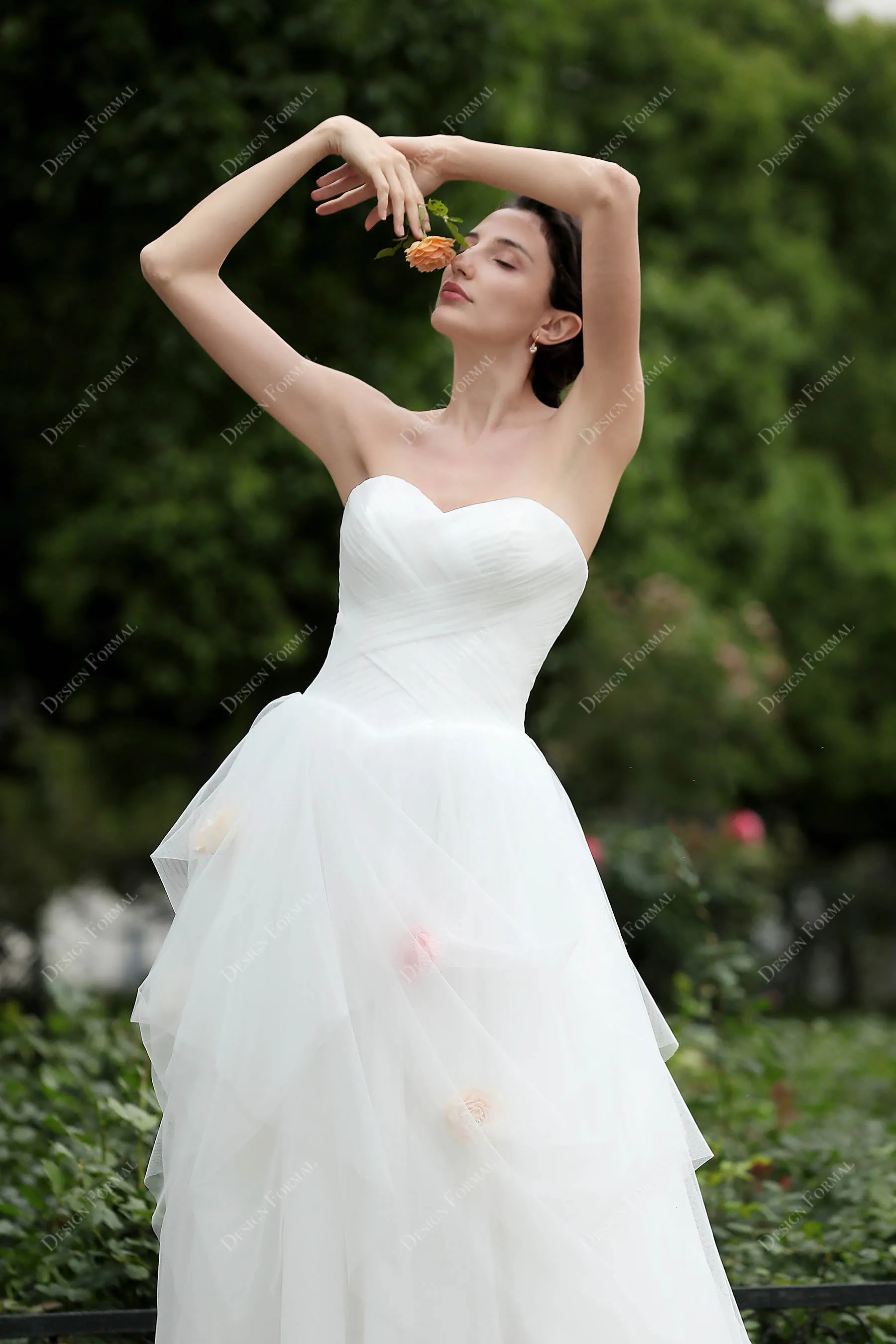 Strapless Pleated Tulle Sweetheart Country Bridal Dress