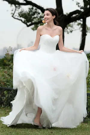 Strapless Pleated Tulle Sweetheart Country Bridal Dress