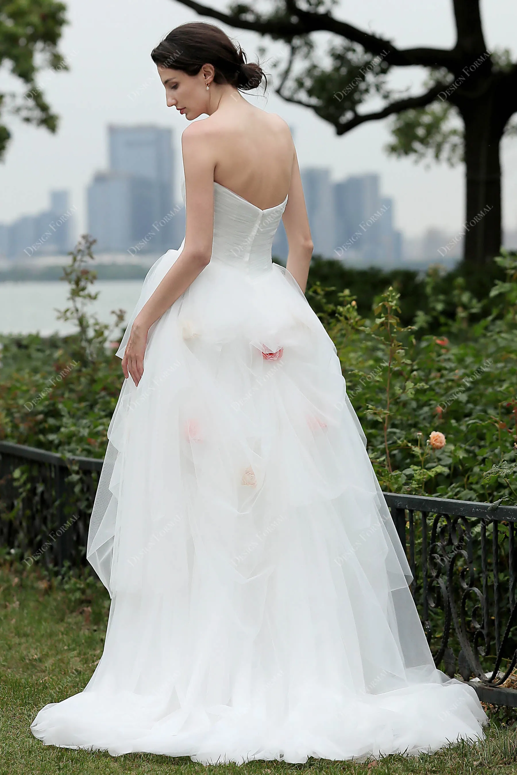 Strapless Pleated Tulle Sweetheart Country Bridal Dress