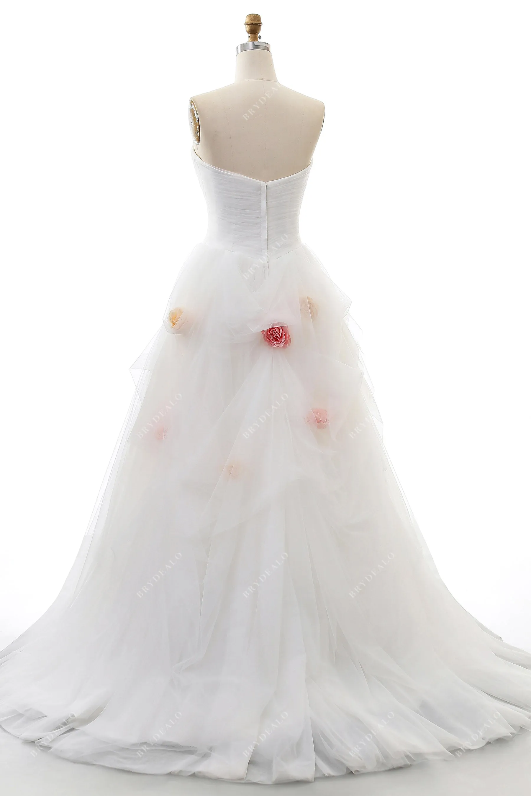 Strapless Pleated Tulle Sweetheart Country Bridal Dress