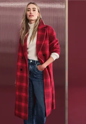 Street One red long check coat 101179