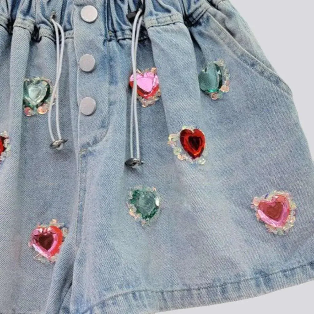 Streetwear women's rhinestone denim shorts