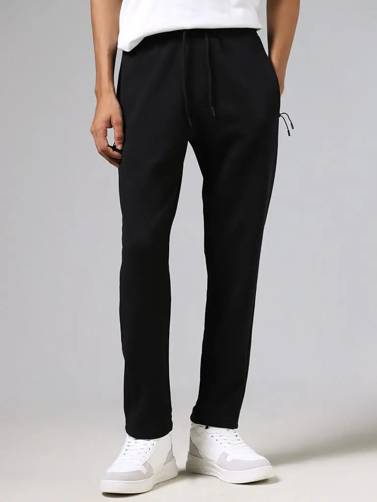 Studiofit Solid Black Relaxed-Fit Mid-Rise Track Pants