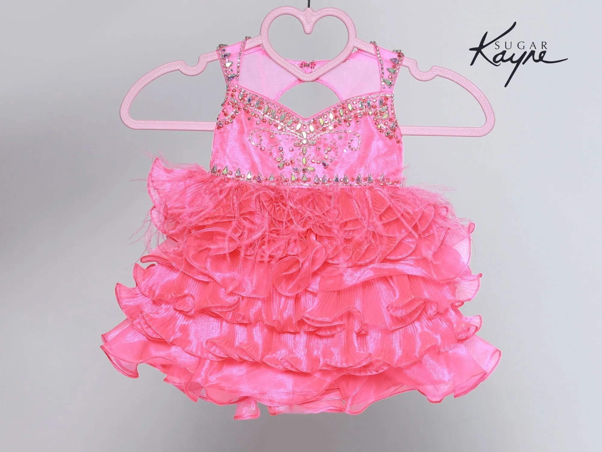 Sugar Kayne C202 Girls Pleated Ruffle Feather Cupcake Pageant Dress Toddle Baby Gown