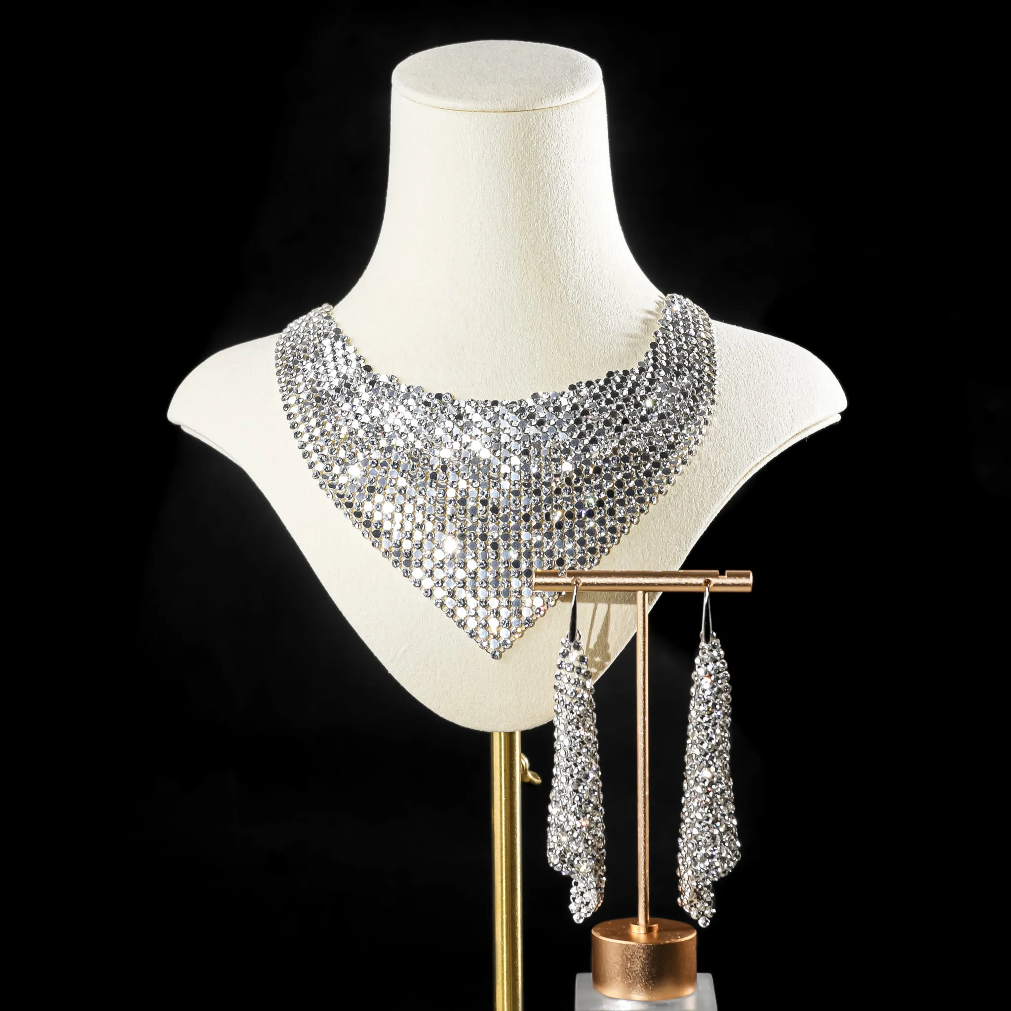 SWAROVSKI Silver Tone Crystal Mesh Scarf Necklace & Drops