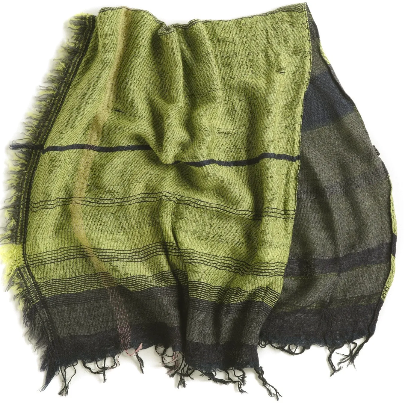 TAMAKI NIIME Small Wool/Cotton Woven Scarf - #34 Striped Forest