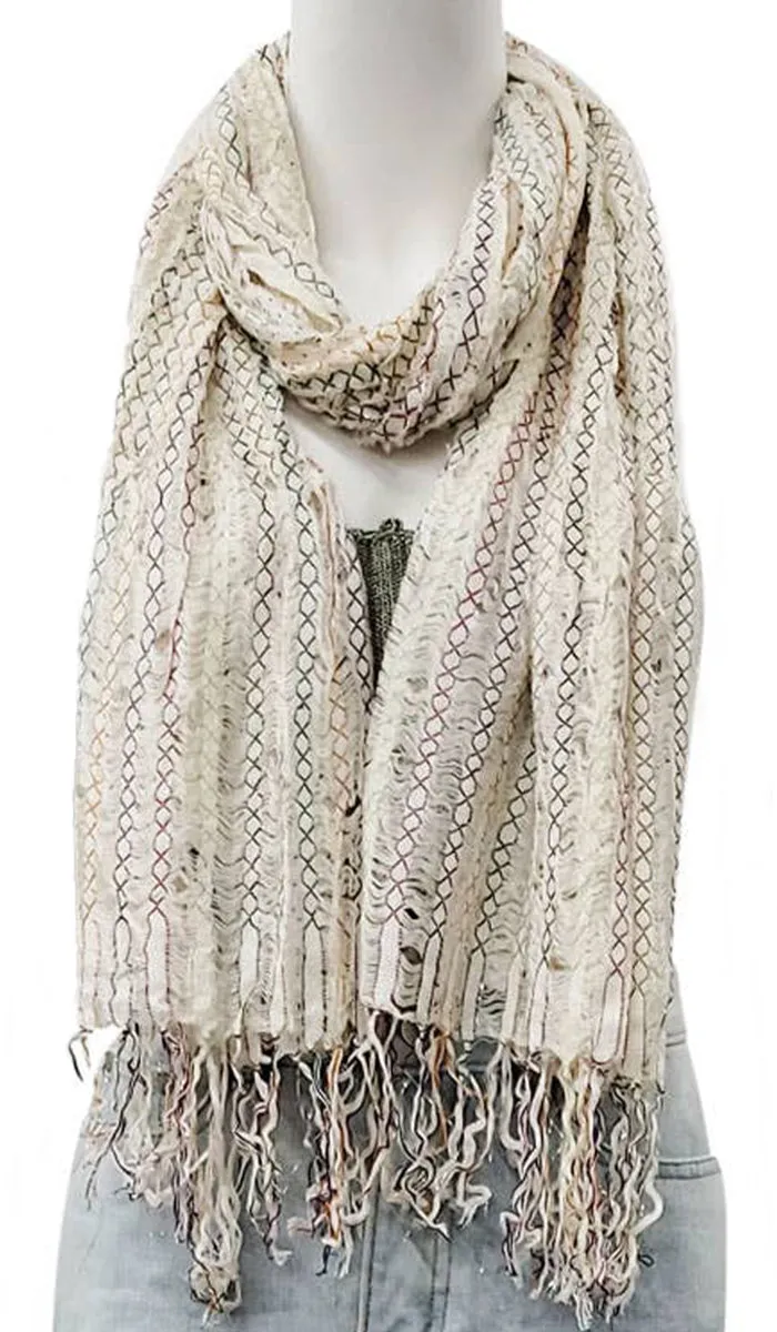 Tara Non-slip Stretchy Embroidered Wrap Hijab Scarf - Cream/Multi