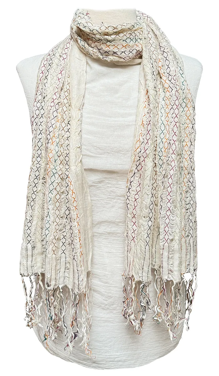 Tara Non-slip Stretchy Embroidered Wrap Hijab Scarf - Cream/Multi