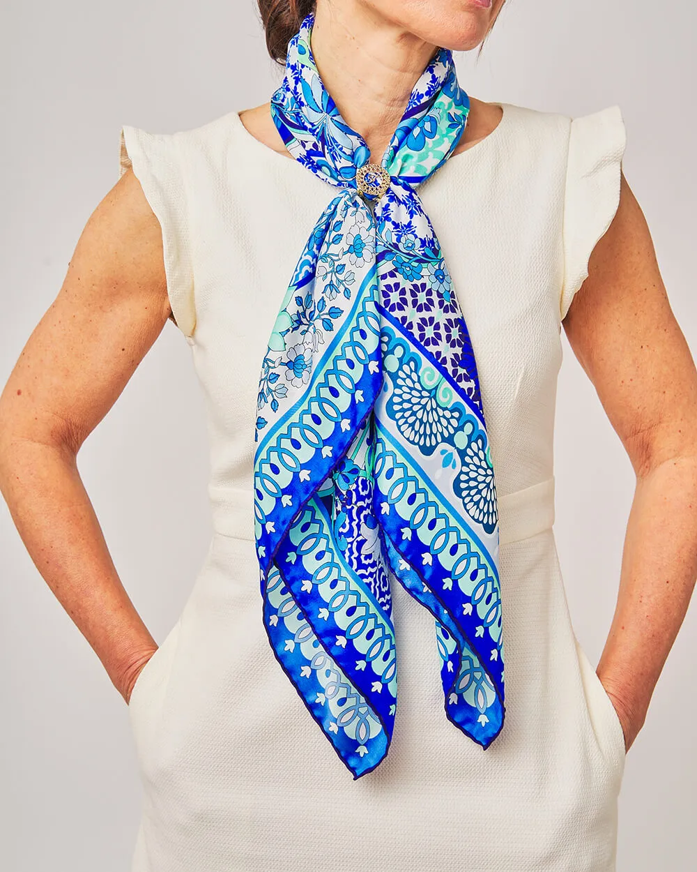 Tauromerion Blue Silk Twill Scarf and Ring