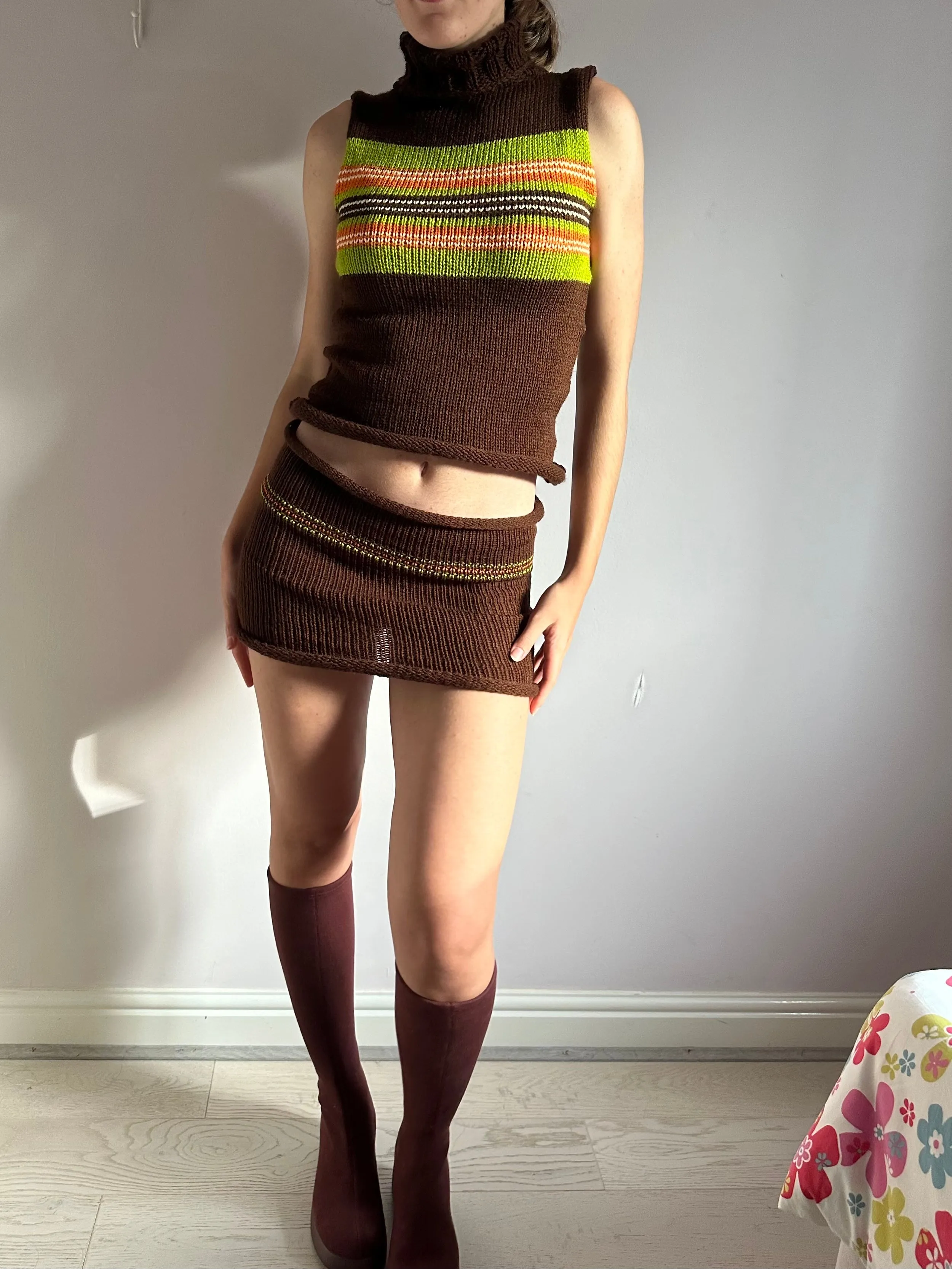 The Linea Set - matching turtleneck knit vest and mini skirt