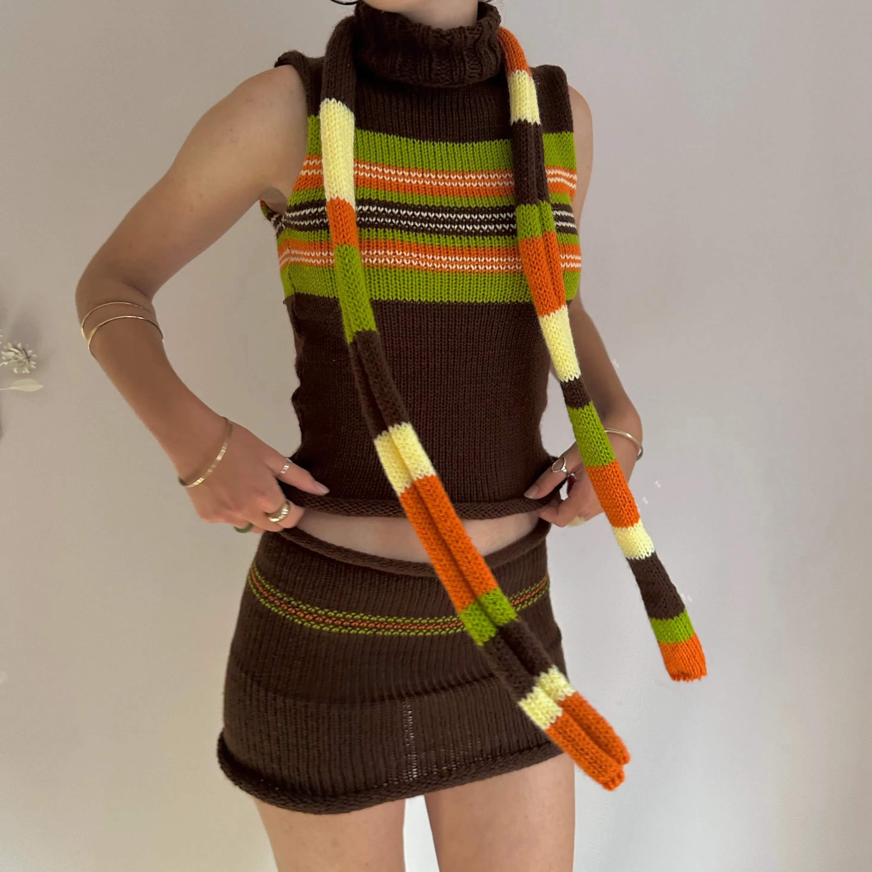 The Linea Set - matching turtleneck knit vest and mini skirt