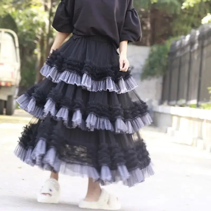 Toleet-Winter Outfits Christmas Black Friday Spring Summer Ruffle Multi Layered Cake Skirt Women's Tulle Skirt Pleated Tutu Skirts A-line Mid length High Waist Skirt