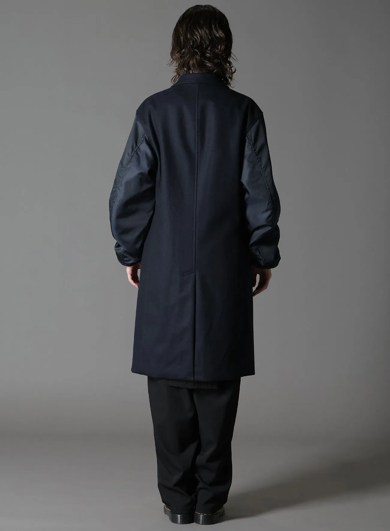 TOP DYED LIGHT FLANNEL  NYLON TWILL LONG JACKET MA-1 SLEEVE