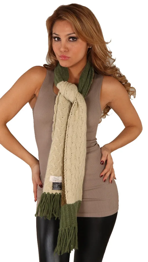 True Religion Mixed Cable Knit Scarf Green