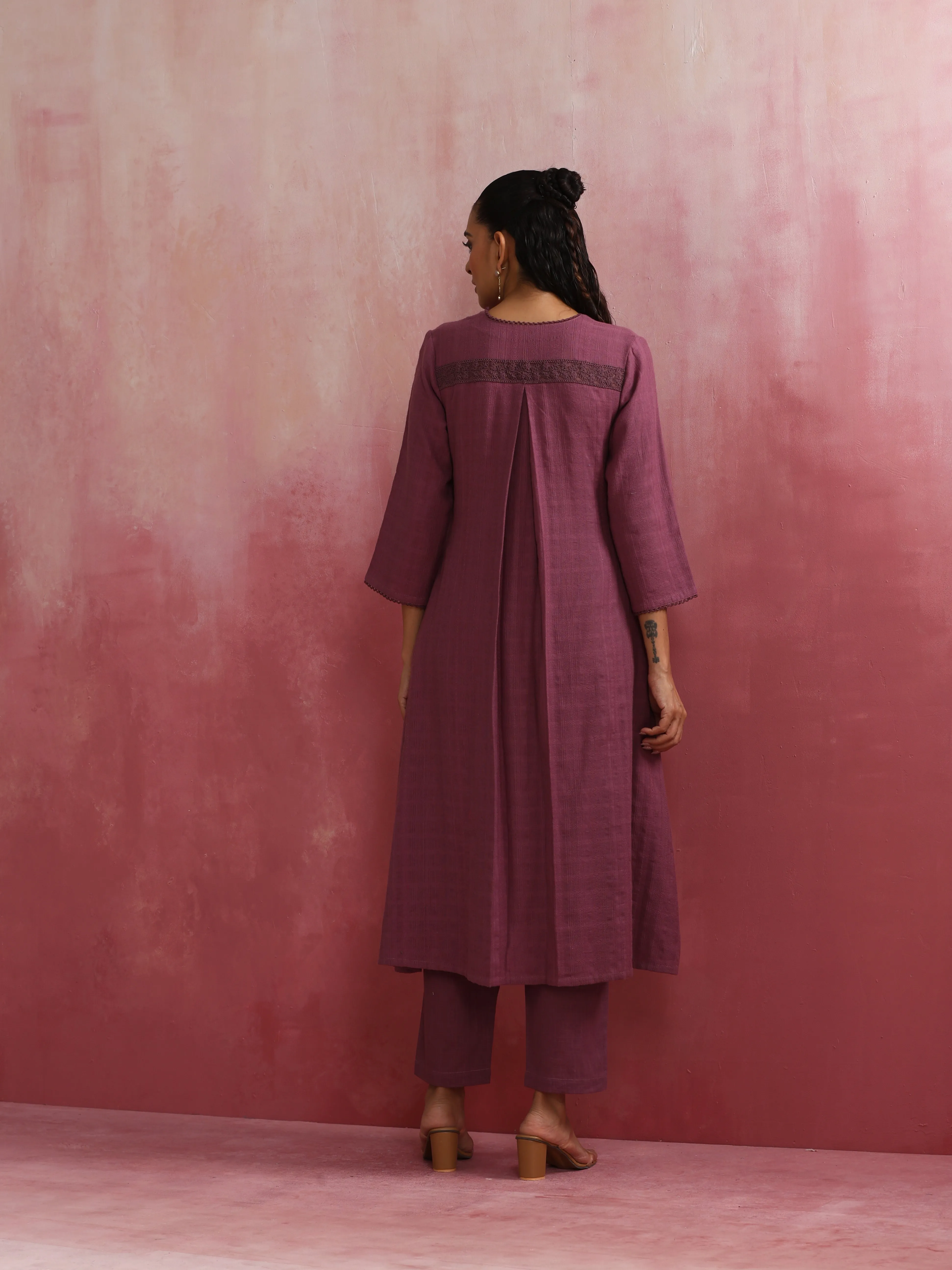 trueBrowns Light Purple Cotton Dobby Flared Kurta Set