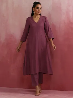 trueBrowns Light Purple Cotton Dobby Flared Kurta Set