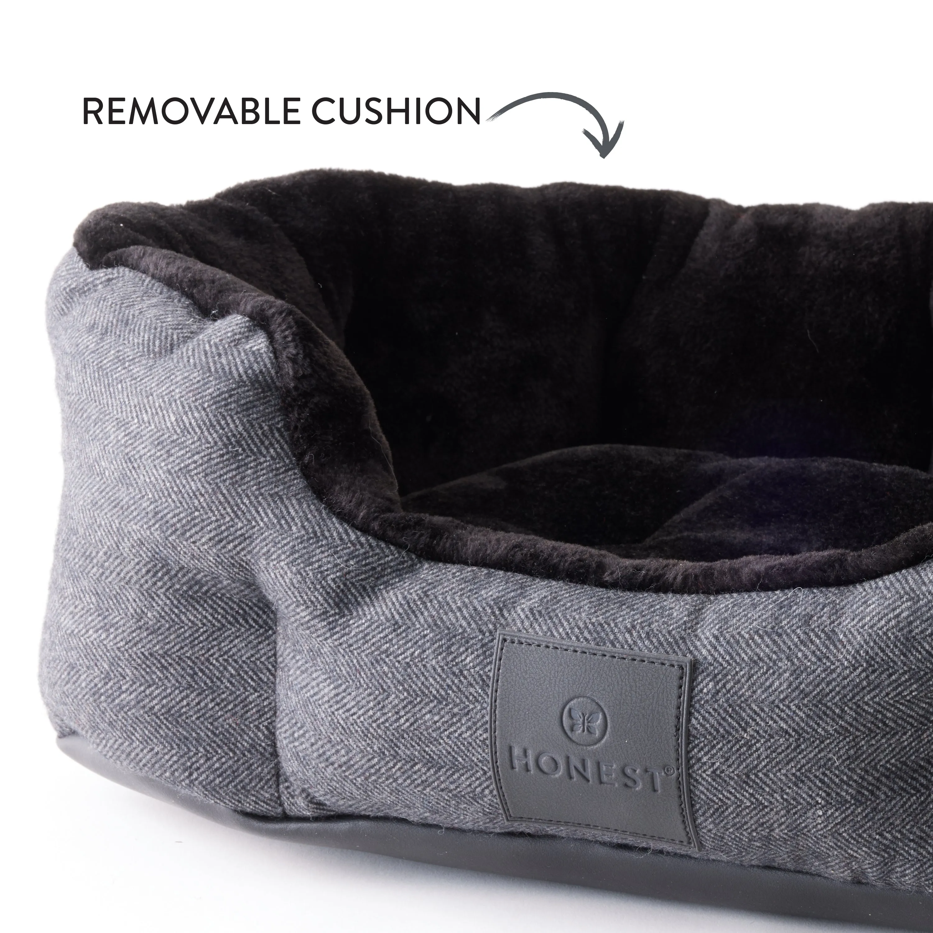 Tweed/Faux Fur Dog Bed with Removable Pillow