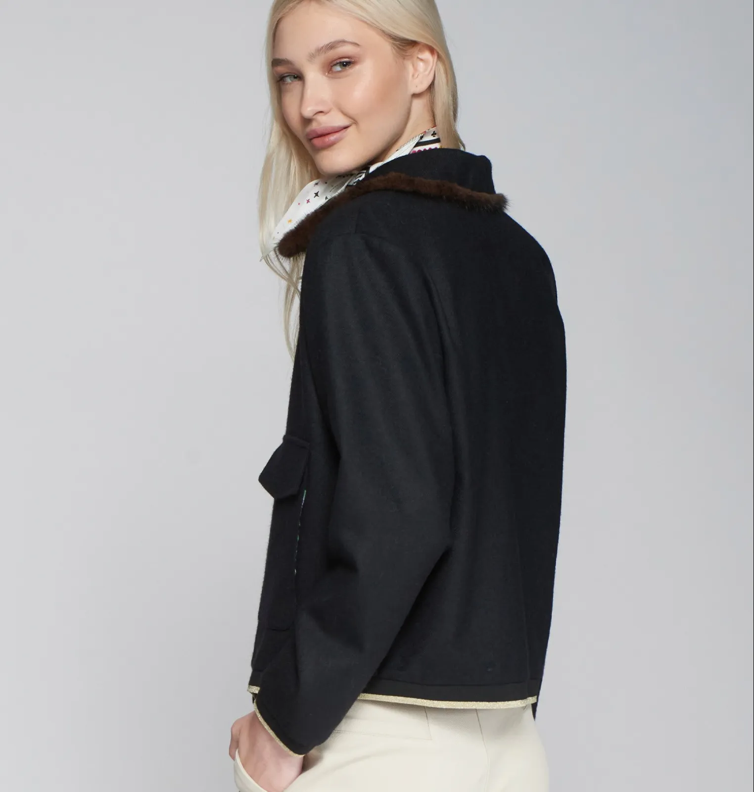 Vilagallo Bomber Jacket in Black Wool