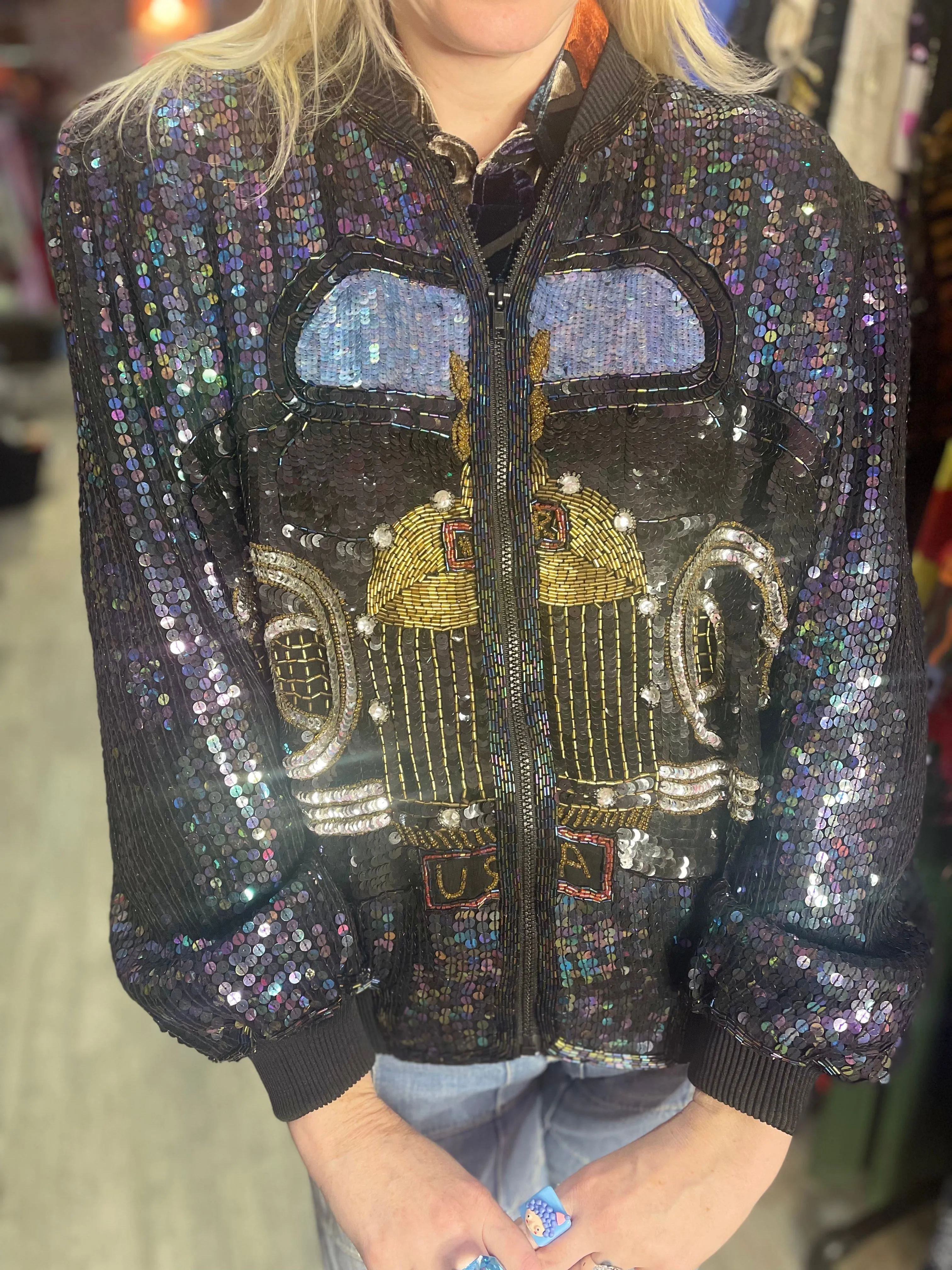 Vintage 90s Rolls Royce Sequin Encrusted Bomber Jacket