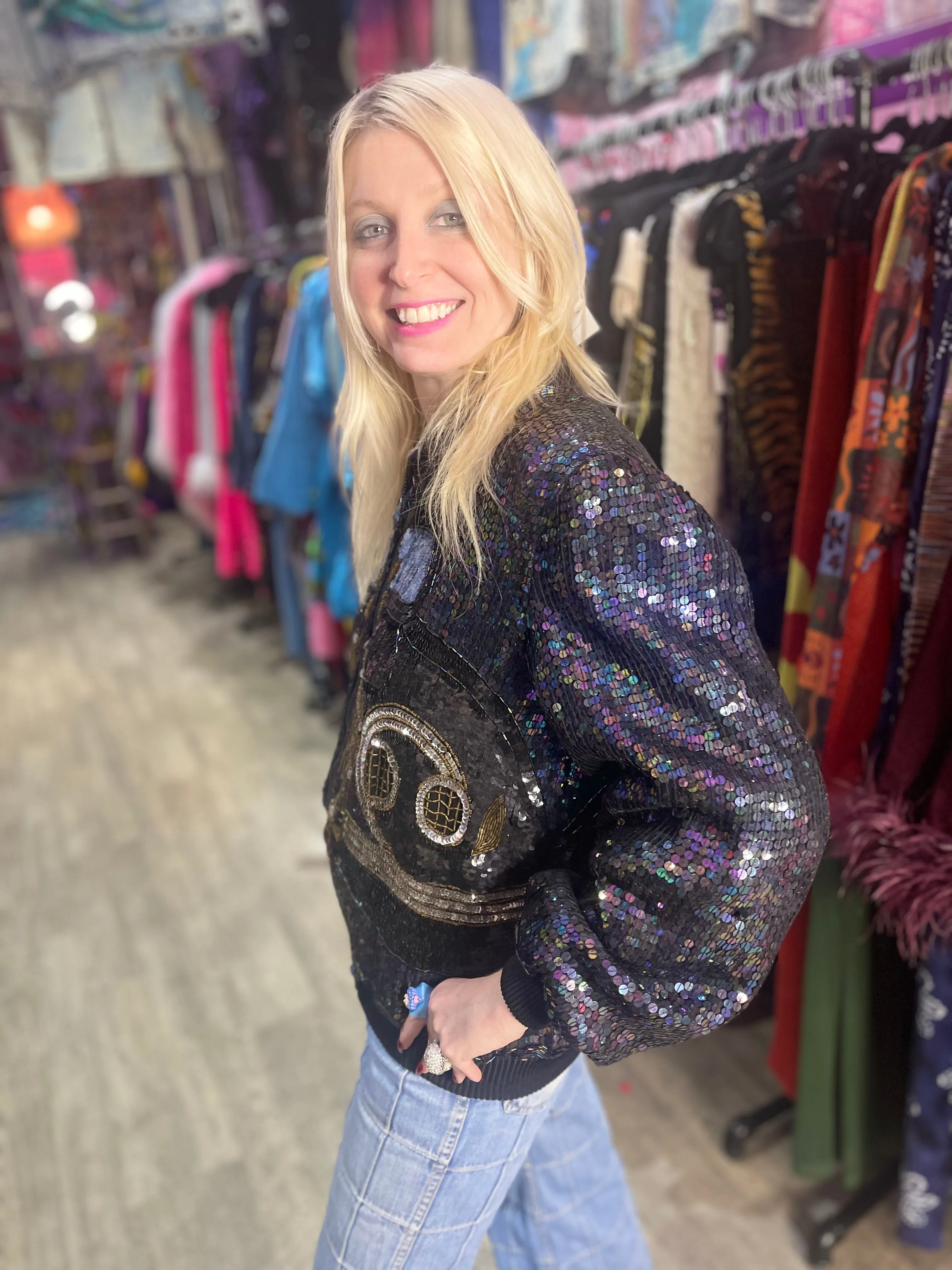 Vintage 90s Rolls Royce Sequin Encrusted Bomber Jacket